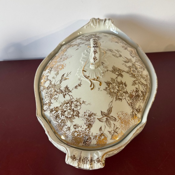 Rare Antique Celia Brown White  Vegetable Tureen  2 Pc. Ceramic Tureen with Lid - Picture 2 of 10